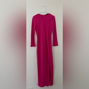 Massimo Dutti Hot Pink Maxi Slit w/ long sleeves Dress Modest